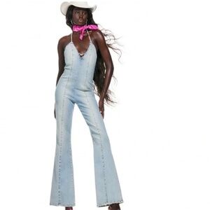 ZARA X BARBIE™ THE MOVIE ©WARNER BROS. DENIM HALTER JUMPSUIT NWT SIZE S